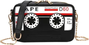 Sister Amy® Retro Tape-Strap Crossbody Bag Women's PU Evening Clutch Shoulder Bag Radio Recorder PU Crossbody Bag
