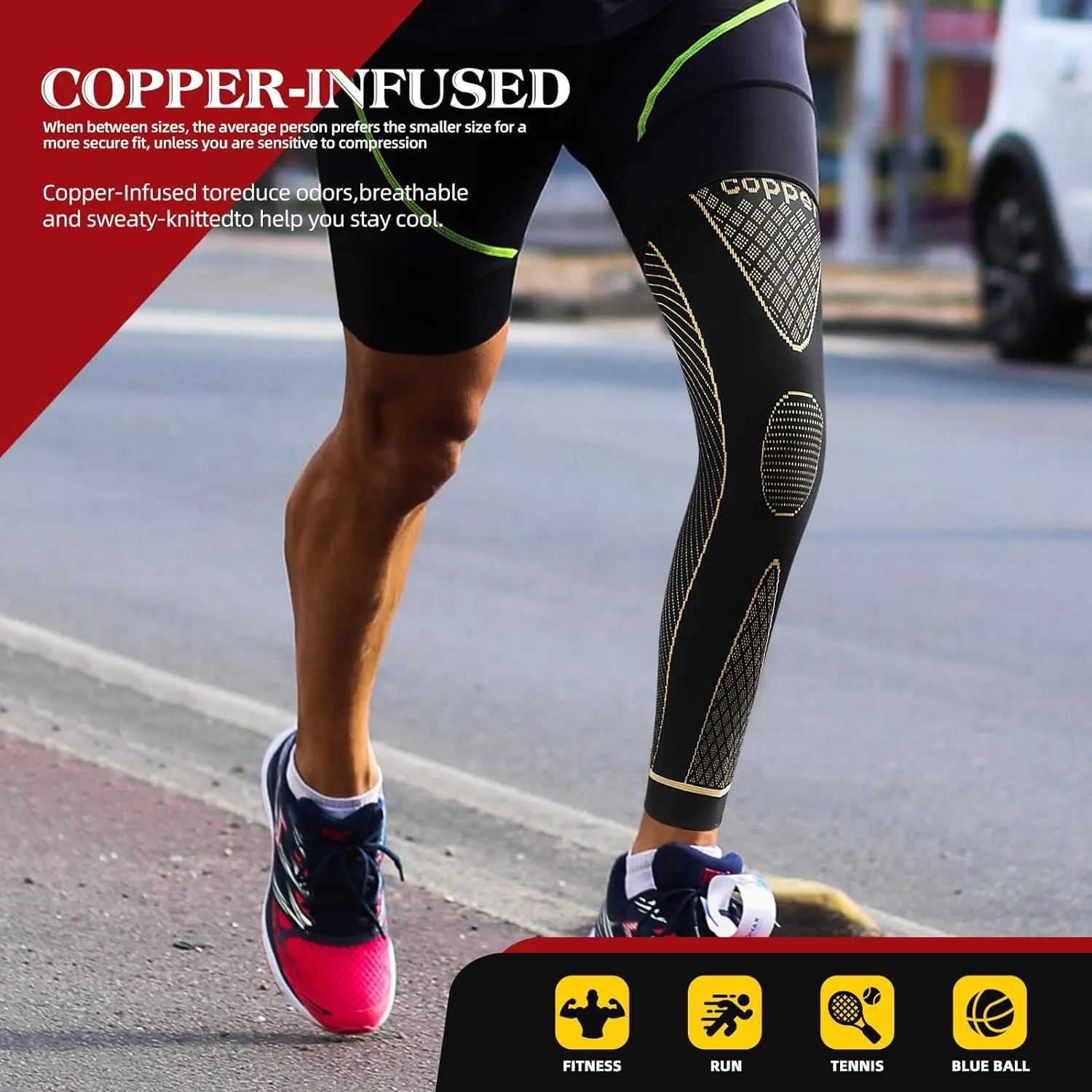SKDK Copper Full Leg Sleeves Long Compression Leg Sleeve Knee Sleeves Protect Leg for Knee Pain Relief, Workout and Sports