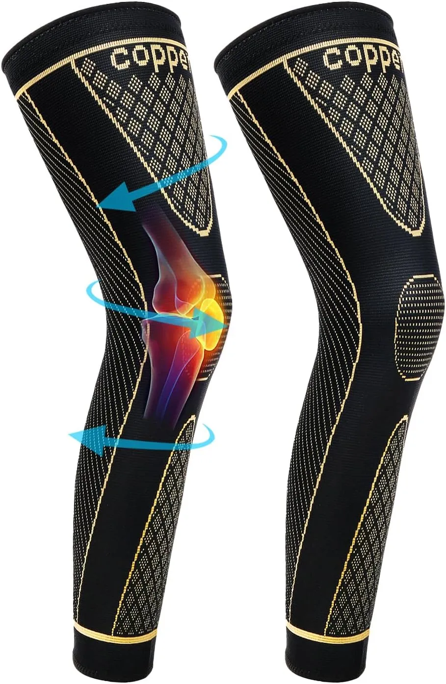 SKDK Copper Full Leg Sleeves Long Compression Leg Sleeve Knee Sleeves Protect Leg for Knee Pain Relief, Workout and Sports