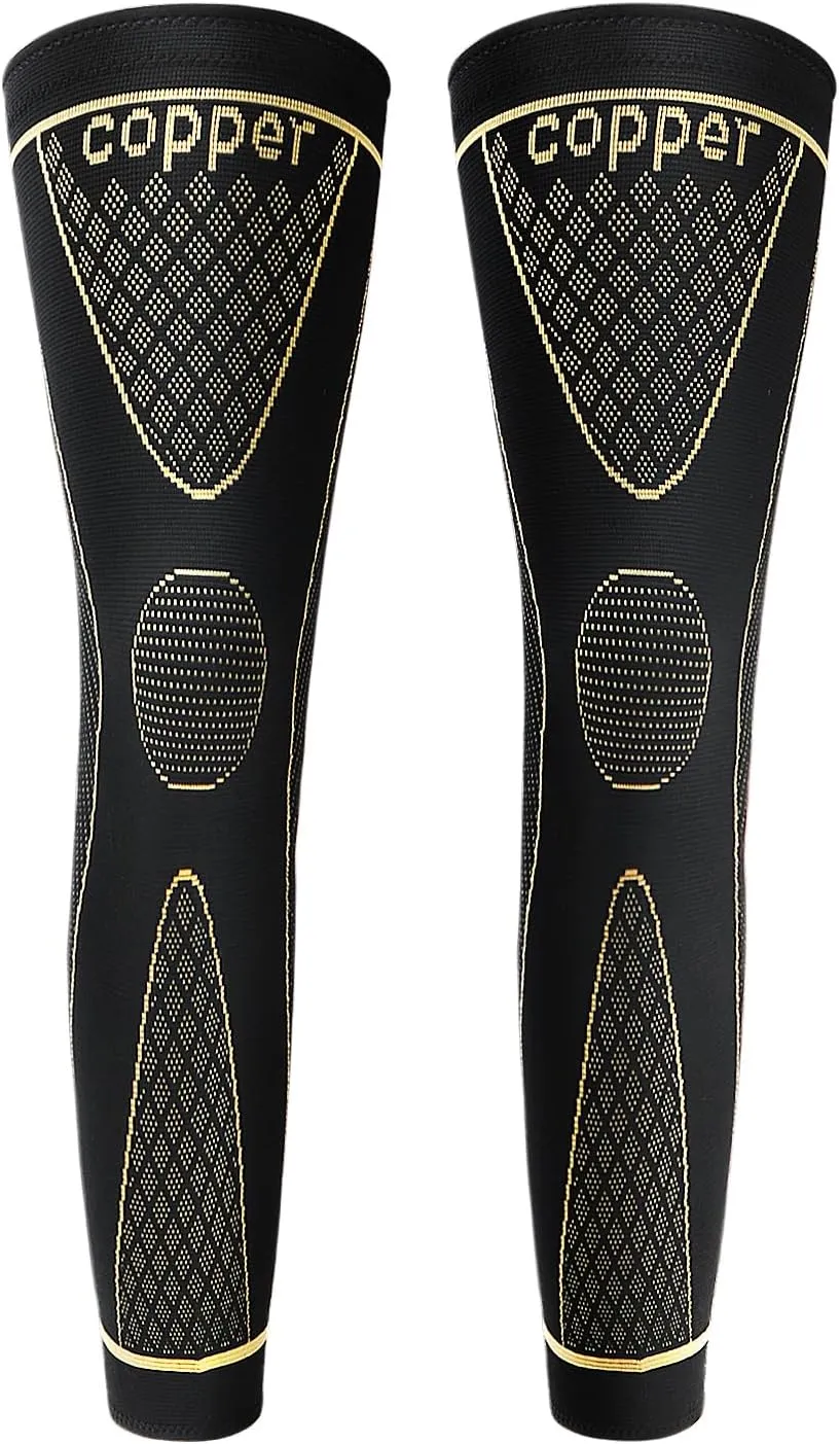 SKDK Copper Full Leg Sleeves Long Compression Leg Sleeve Knee Sleeves Protect Leg for Man Women Basketball, Arthritis Cycling Sport Football, Reduce Varicose Veins and Swelling of Legs