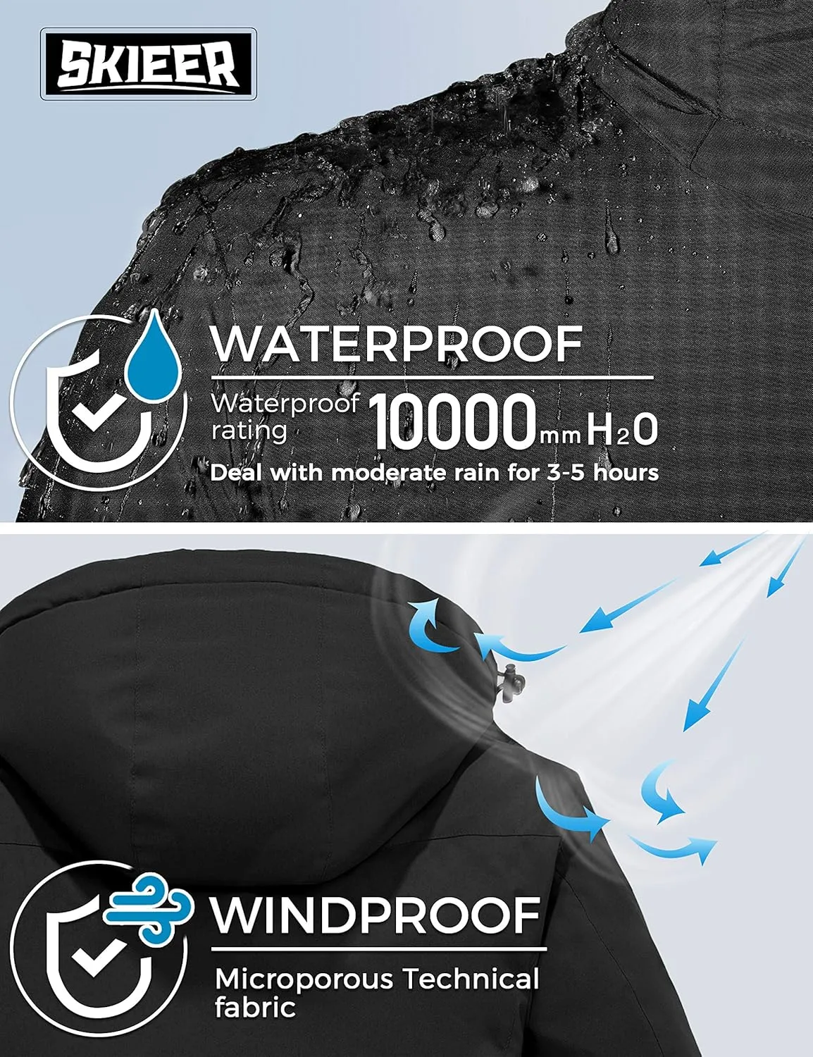 Skieer Men's Mountain Waterproof Ski Jacket Winter Rain Jacket Warm Fleece Snow Coat