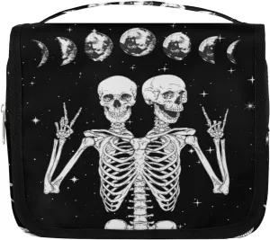 Skull Moon Hanging Travel Toiletry Bag for Women Men, Skeleton Halloween Galaxy Makeup Bag Portable Cosmetic Bag Travel Organizer for Accessories