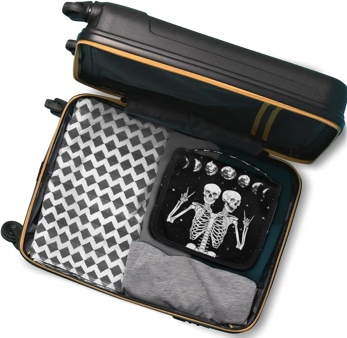 Skull Moon Hanging Travel Toiletry Bag for Women Men, Skeleton Halloween Galaxy Makeup Bag Portable Cosmetic Bag Travel Organizer for Accessories