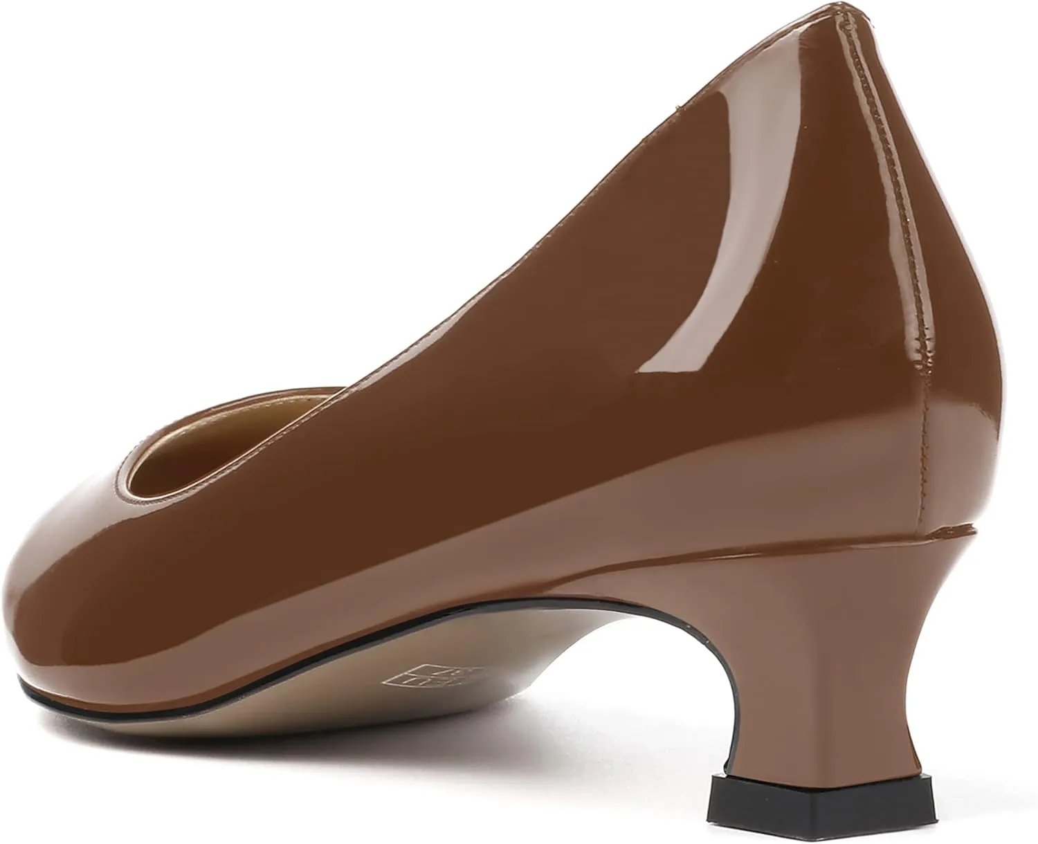 SKYSTERRY Women's Office Kitten Round Toe Slip On Patent Spool Low Heel Pumps Office Dress Shoes 1.5 Inch