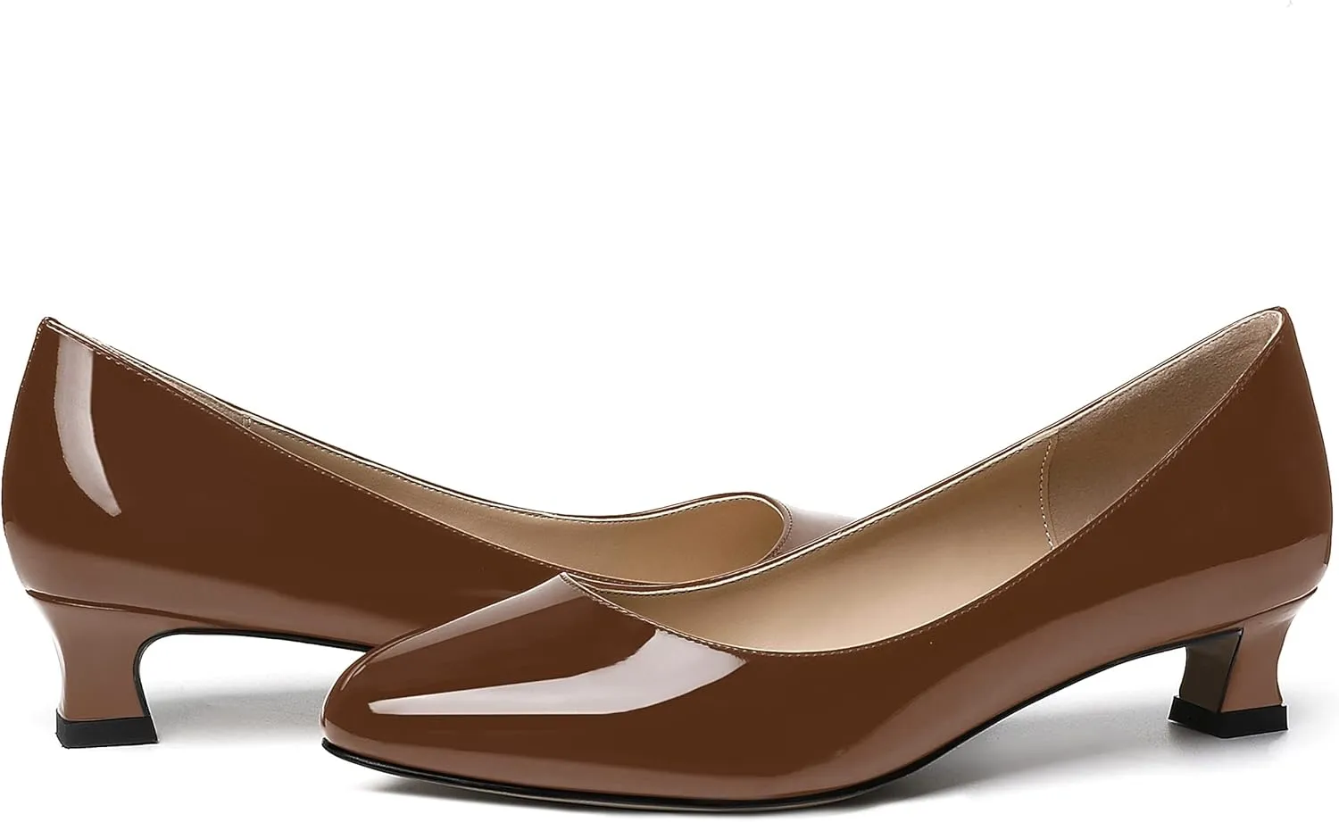 SKYSTERRY Women's Office Kitten Round Toe Slip On Patent Spool Low Heel Pumps Office Dress Shoes 1.5 Inch