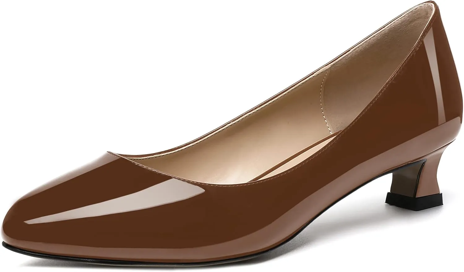 SKYSTERRY Women's Office Kitten Round Toe Slip On Patent Spool Low Heel Pumps Office Dress Shoes 1.5 Inch