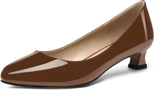 SKYSTERRY Women's Office Kitten Round Toe Slip On Patent Spool Low Heel Pumps Office Dress Shoes 1.5 Inch
