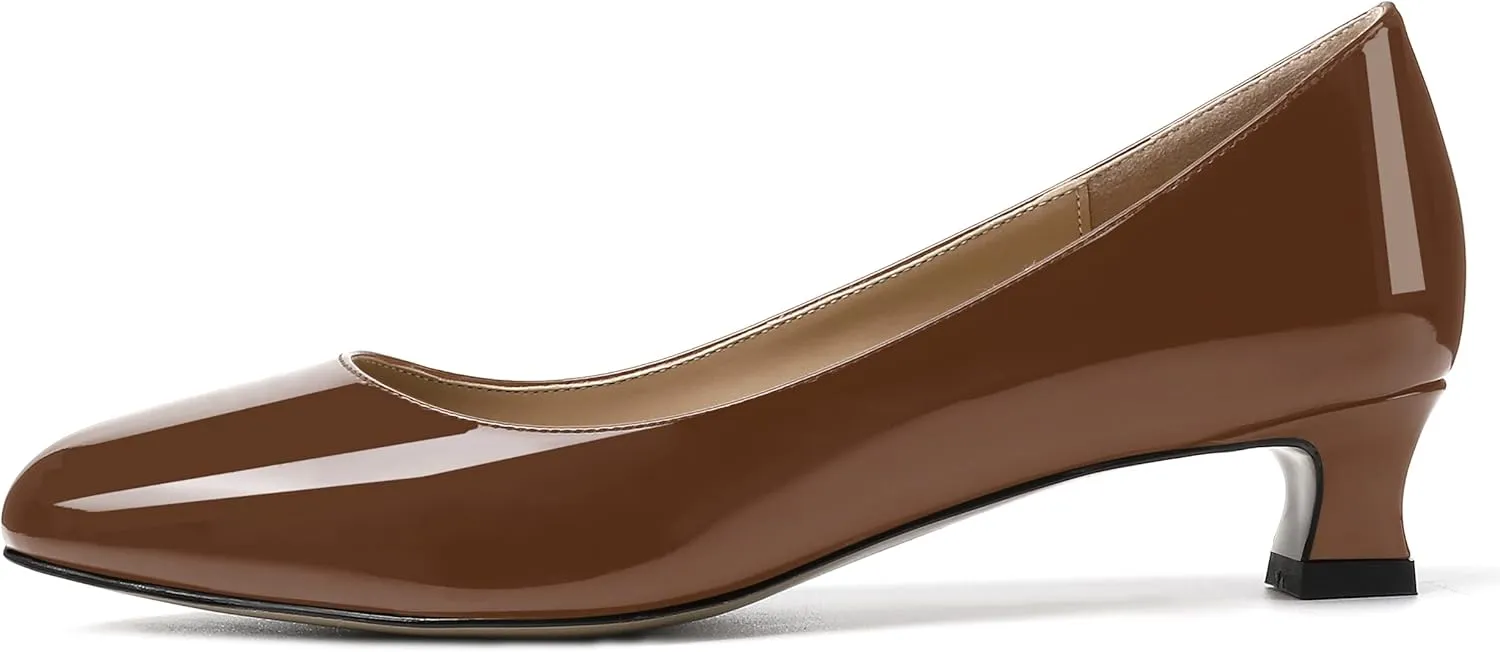 SKYSTERRY Women's Office Kitten Round Toe Slip On Patent Spool Low Heel Pumps Office Dress Shoes 1.5 Inch