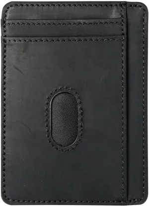 Slim Leather Wallet for Men | 100% Genuine Full Grain Leather | Minimalist Front Pocket Wallet (Black)