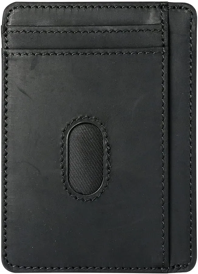 Slim Leather Wallet for Men | 100% Genuine Full Grain Leather | Minimalist Front Pocket Wallet (Black)