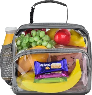 Small Clear Lunch Bag 8-Can/See Through Lunch Box for Kids with Detachable Hand Strap/Reusable Clear Lunch Bags for Work, Office,School Picnic,Beach(Grey)