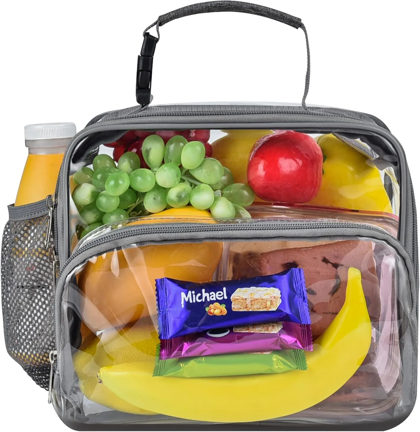 Small Clear Lunch Bag 8-Can/See Through Lunch Box for Kids with Detachable Hand Strap/Reusable Clear Lunch Bags for Work, Office,School Picnic,Beach(Grey)