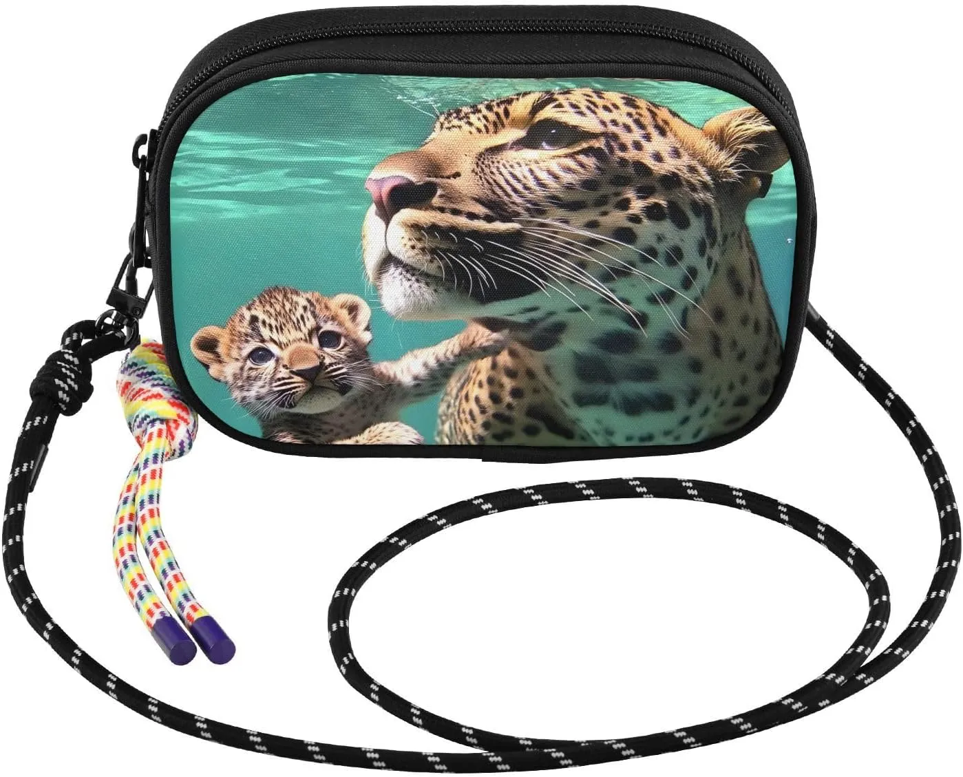 Small Crossbody Bags Cute Leopard Underwater for Women Cell Phone Purses Shoulder Bag Handbag with Adjustable Strap