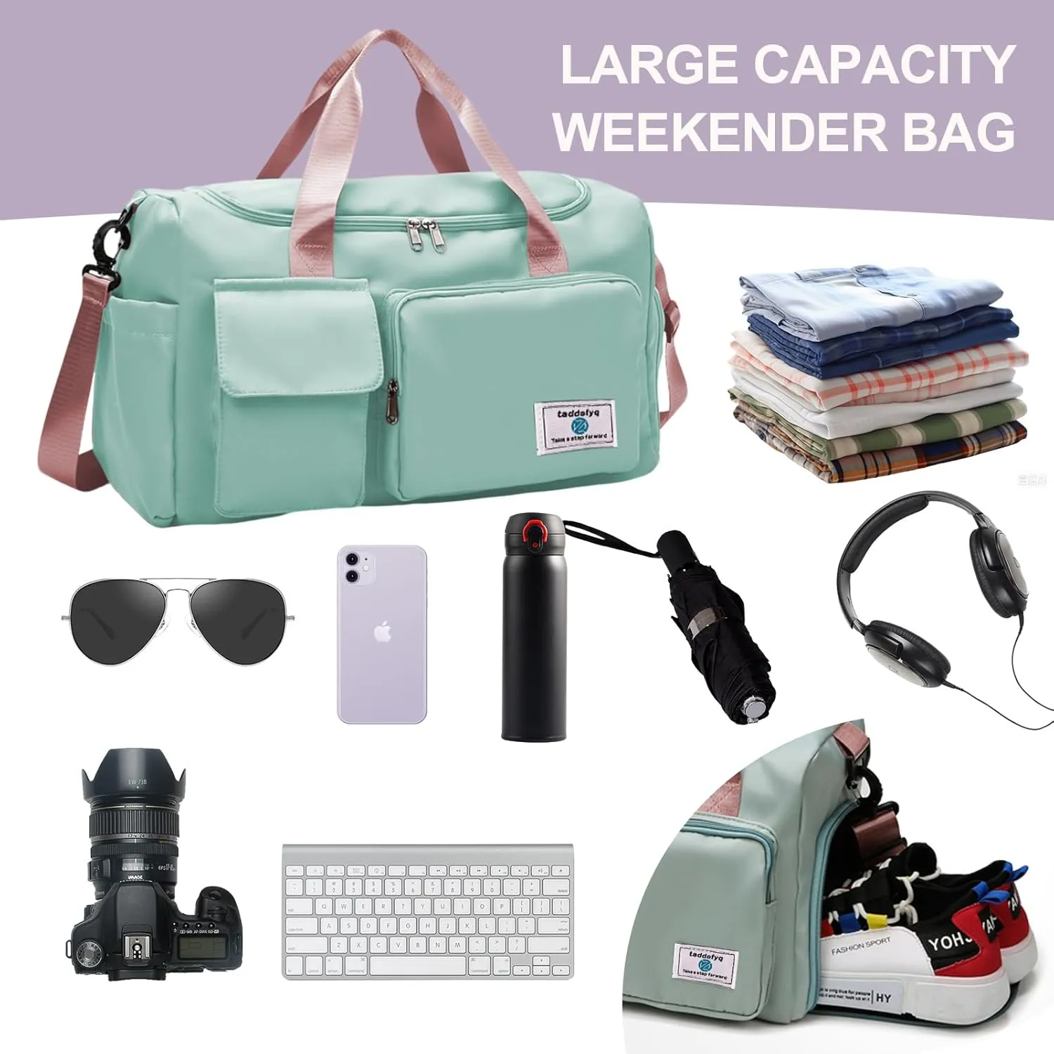 Small Gym Bag for Women Foldable Duffle Bag for Travel Weekender Ideal for Gym, Travel and More