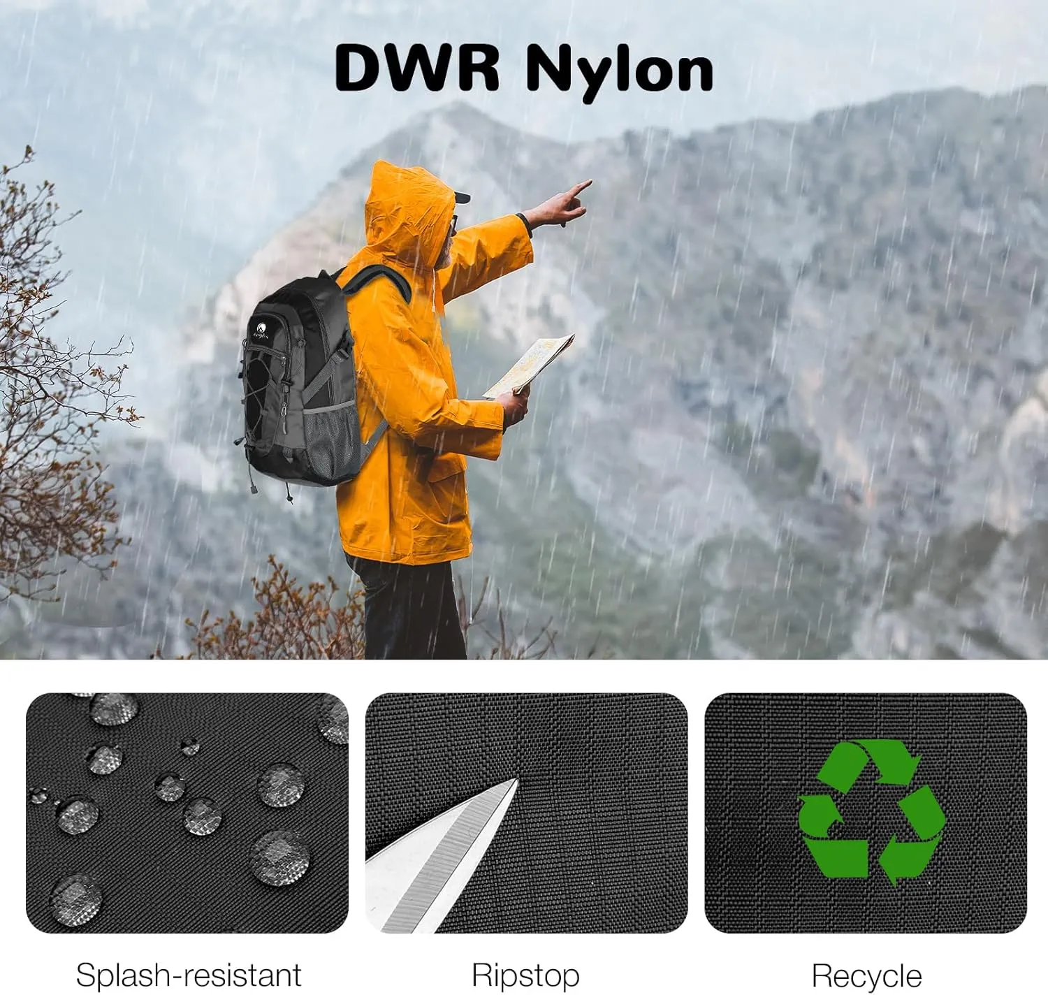 Small Hiking Backpack, 25L Hiking Bag, Lightweight Backpack, Waterproof Day Pack, Outdoor Daypack for Men Women, Black