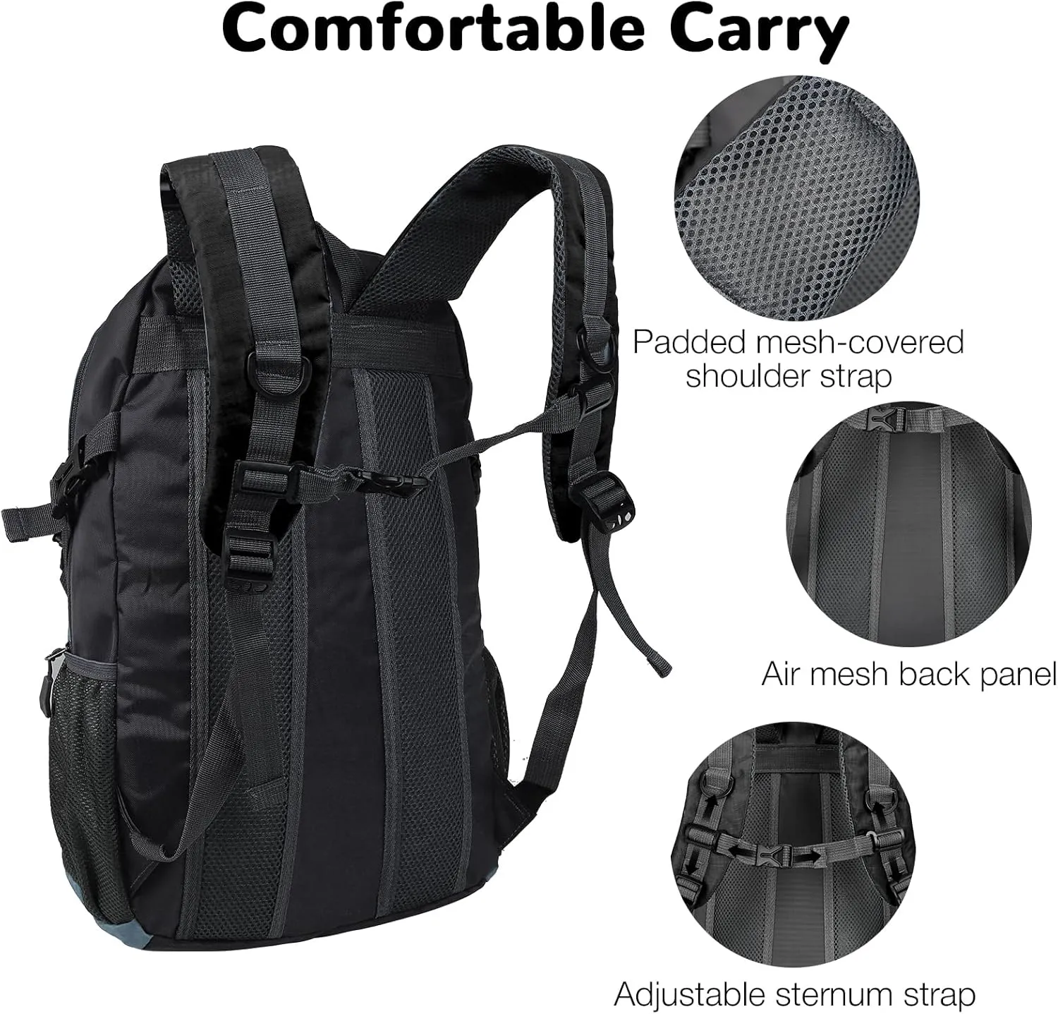 Small Hiking Backpack, 25L Hiking Bag, Lightweight Backpack, Waterproof Day Pack, Outdoor Daypack for Men Women, Black