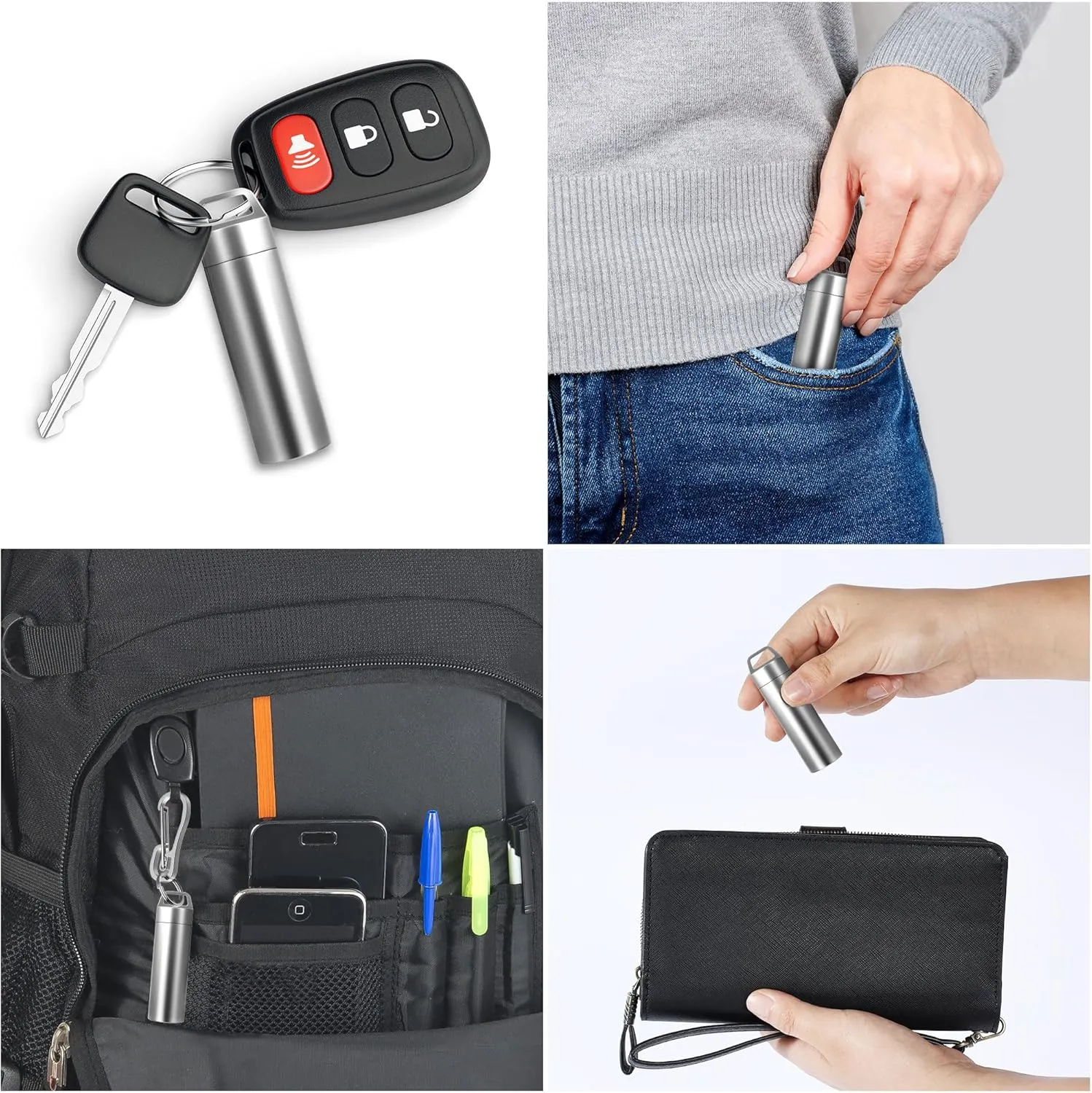 Small Pill Case, Portable Metal Pill Holder Keychain Waterproof Pill Box Container Mini Stainless Steel Pill Organizer for Travel Purse Pocket