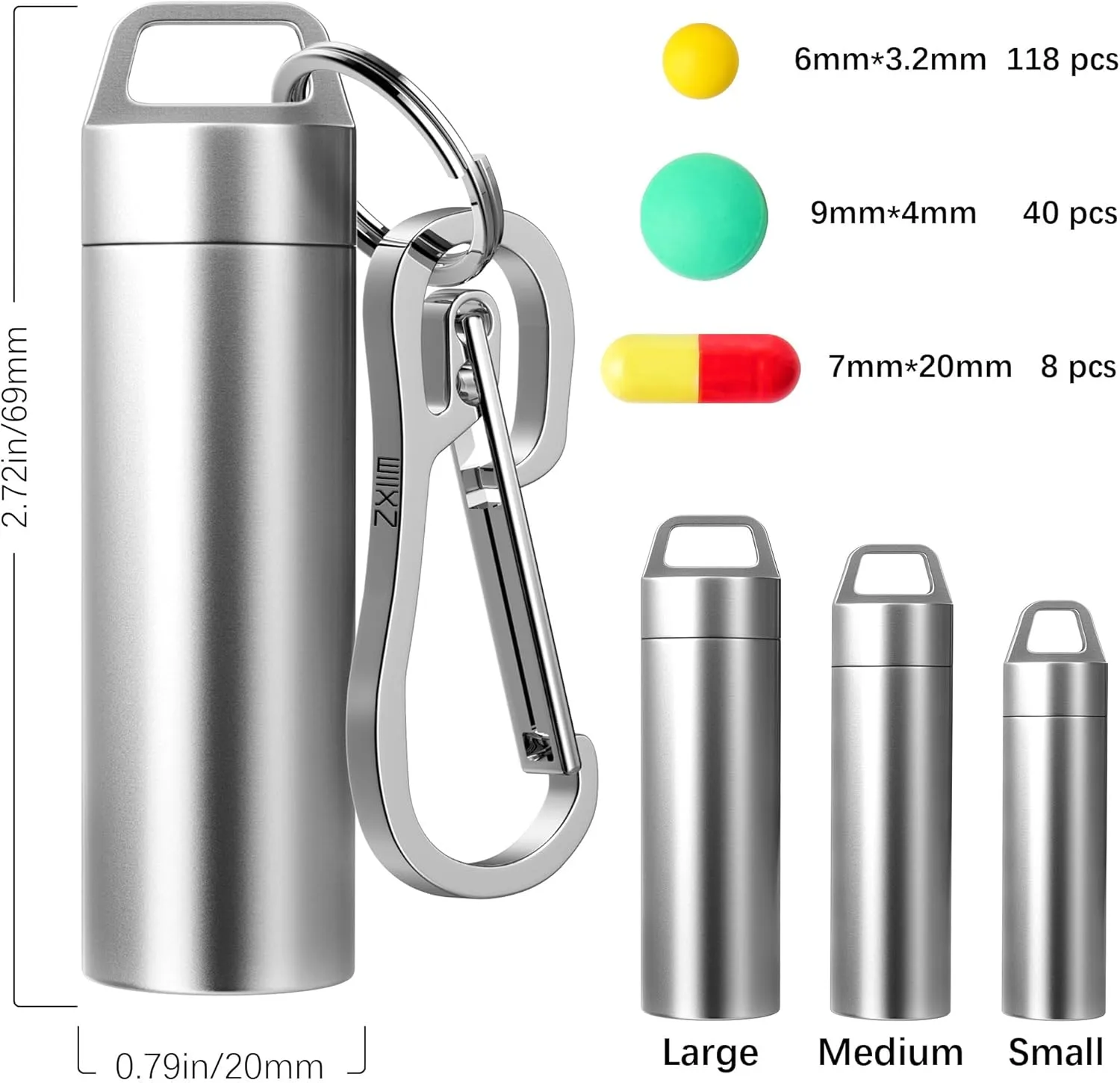 Small Pill Case, Portable Metal Pill Holder Keychain Waterproof Pill Box Container Mini Stainless Steel Pill Organizer for Travel Purse Pocket