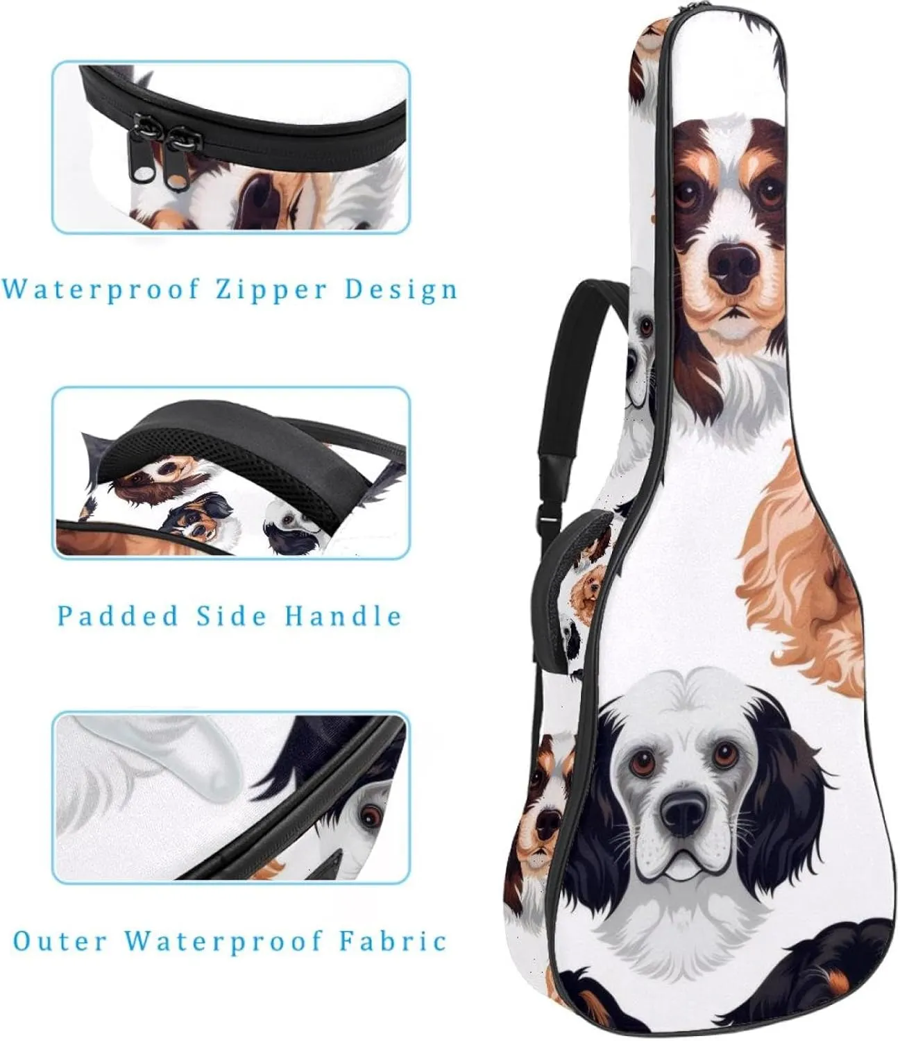 Small Puppy Dogs Acoustic Guitar Gig Bag, 1 cm Thick Padding Waterproof Guitar Case Backpack with Dual Adjustable Shoulder Strap for 40-42 Inch Guitar