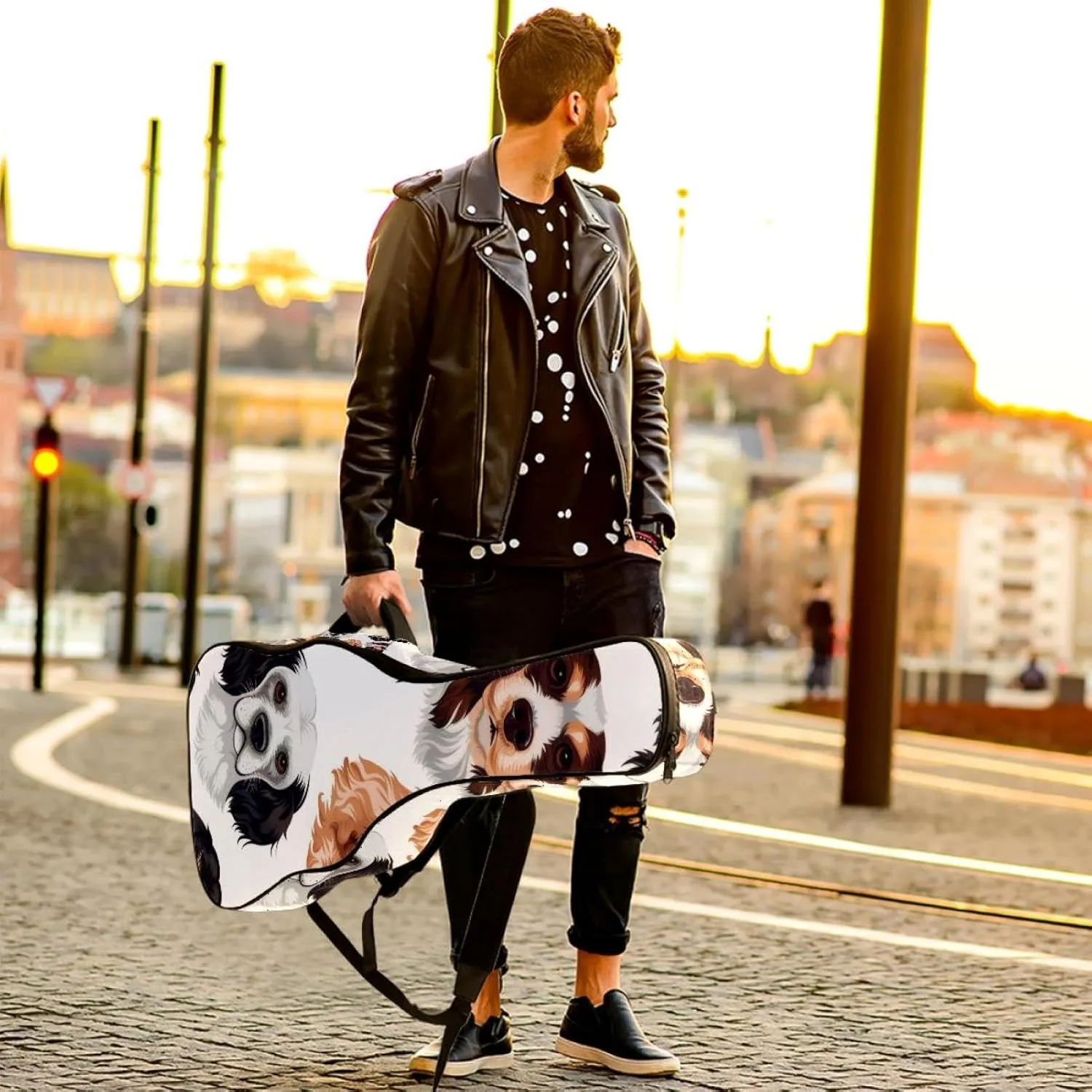 Small Puppy Dogs Acoustic Guitar Gig Bag, 1 cm Thick Padding Waterproof Guitar Case Backpack with Dual Adjustable Shoulder Strap for 40-42 Inch Guitar