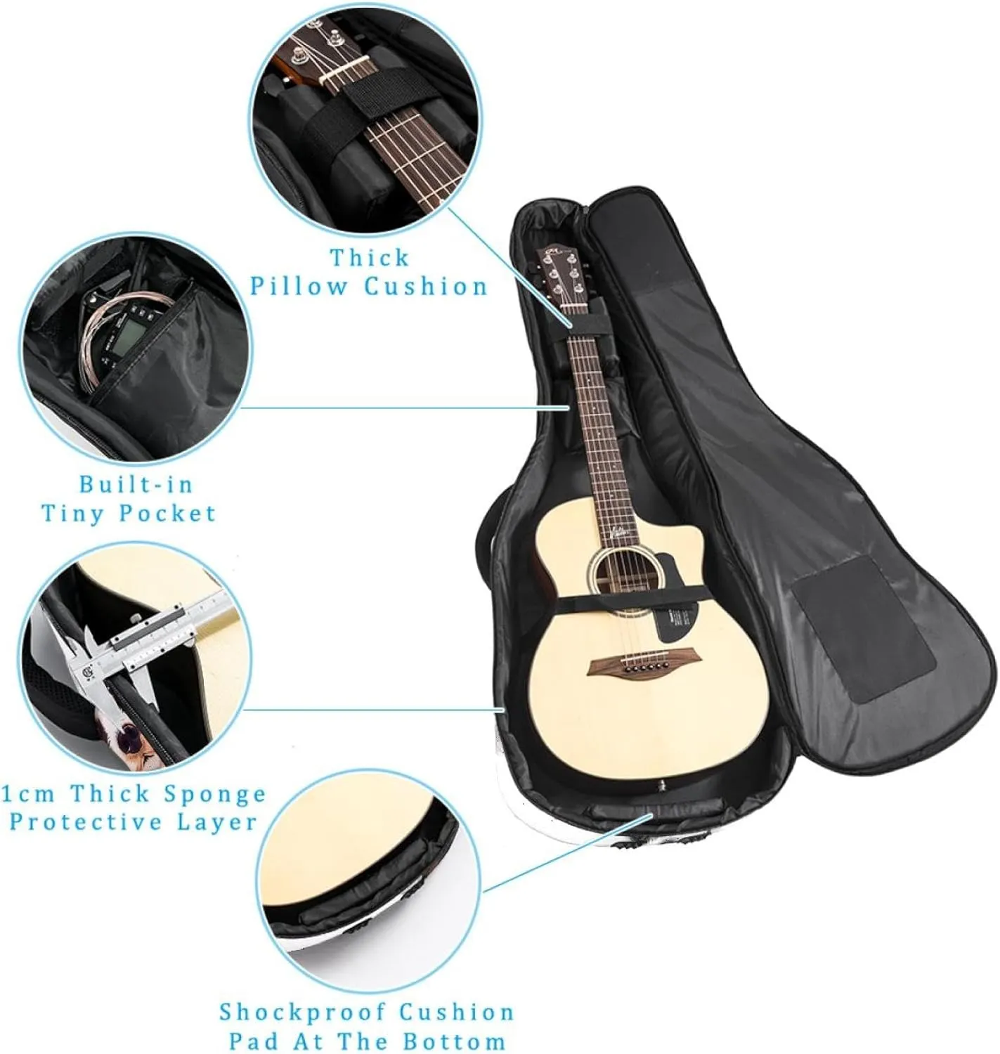 Small Puppy Dogs Acoustic Guitar Gig Bag, 1 cm Thick Padding Waterproof Guitar Case Backpack with Dual Adjustable Shoulder Strap for 40-42 Inch Guitar
