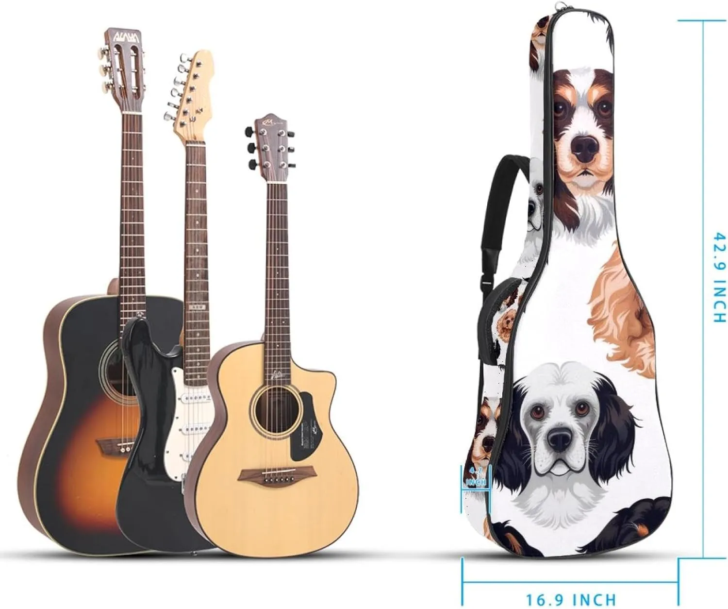 Small Puppy Dogs Acoustic Guitar Gig Bag, 1 cm Thick Padding Waterproof Guitar Case Backpack with Dual Adjustable Shoulder Strap for 40-42 Inch Guitar