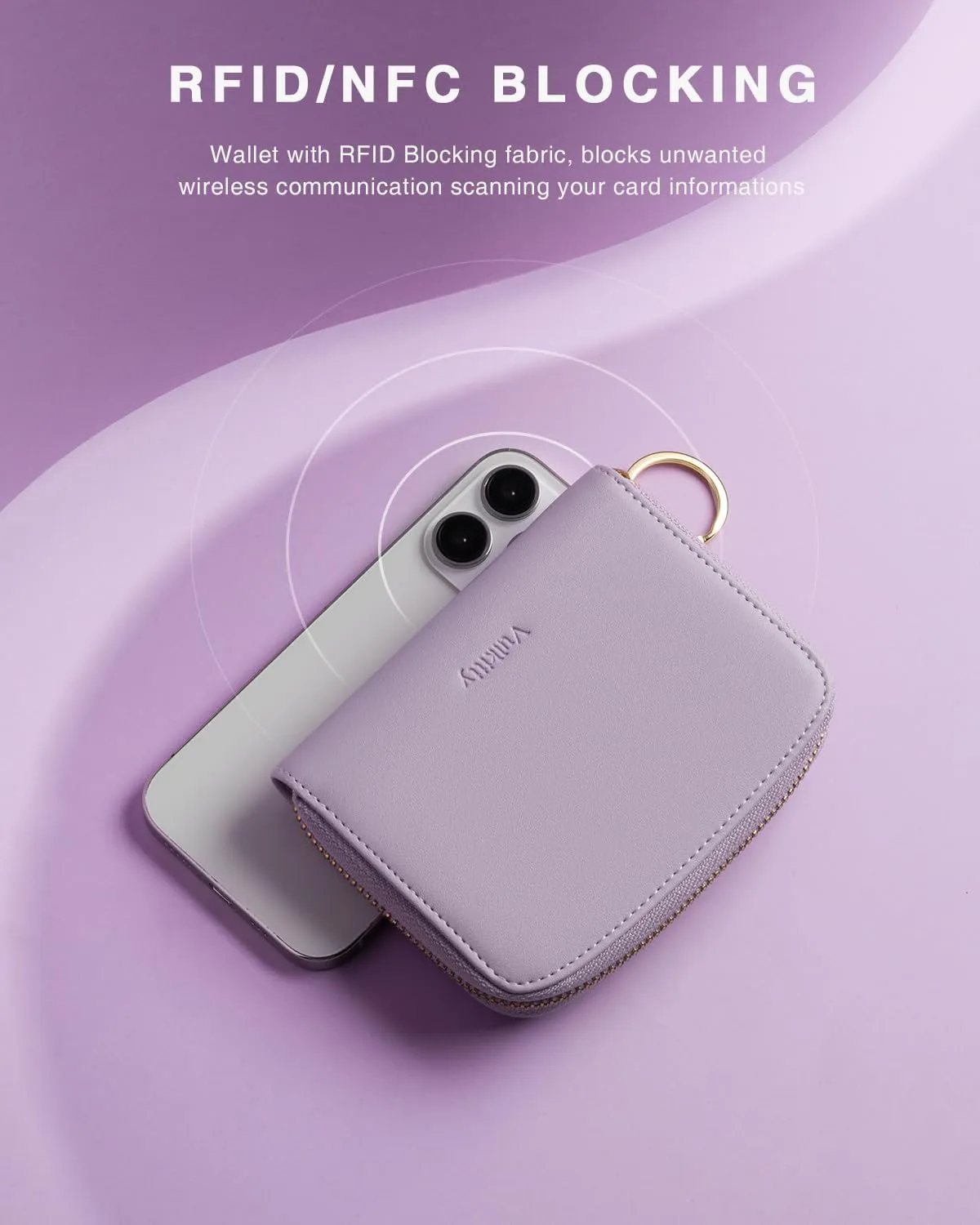 Small Wallet For Women RFID Blocking With Zipper Around Case Trifold Compact Leather Card Purse with Coin Pocket Lilac