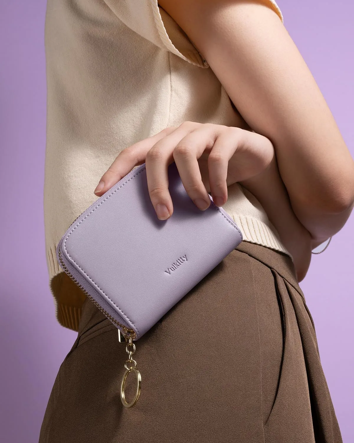 Small Wallet For Women RFID Blocking With Zipper Around Case Trifold Compact Leather Card Purse with Coin Pocket Lilac