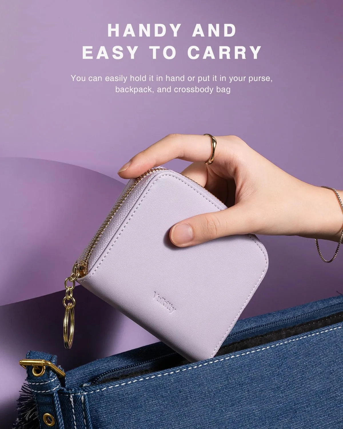 Small Wallet For Women RFID Blocking With Zipper Around Case Trifold Compact Leather Card Purse with Coin Pocket Lilac