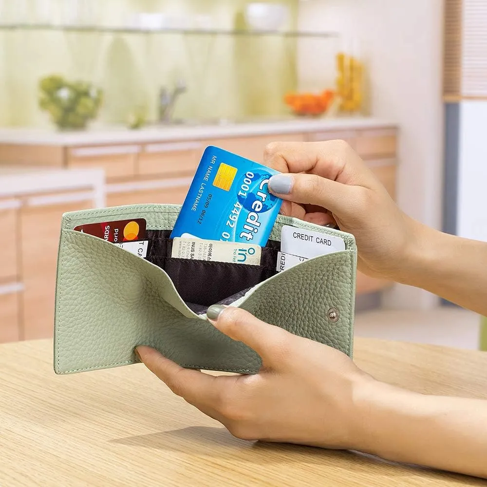 Small Wallet For Women RFID Leather Compact Card Wallets Womens Thin Front Pocket Purse(Dark Green)