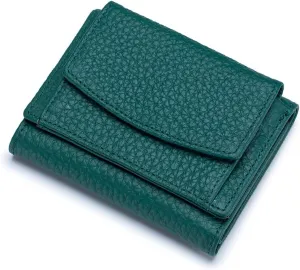 Small Wallet For Women RFID Leather Compact Card Wallets Womens Thin Front Pocket Purse(Dark Green)