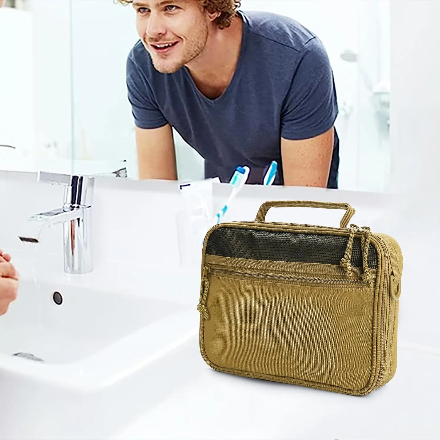 SMONT Tactical Toiletry Bag for Men, 9.5" Hanging Dopp Kit Shaving Hygiene Bag for Traveling Bathroom