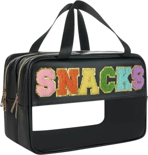 Snack Bags Snack Bags for Travel Chenille Letter Bag Large Snack Bag Pouch Clear Zipper Pouches Varsity Letter Pouch Clear Varsity Letter Zipper Pouch, PU leather Large Travel Bag