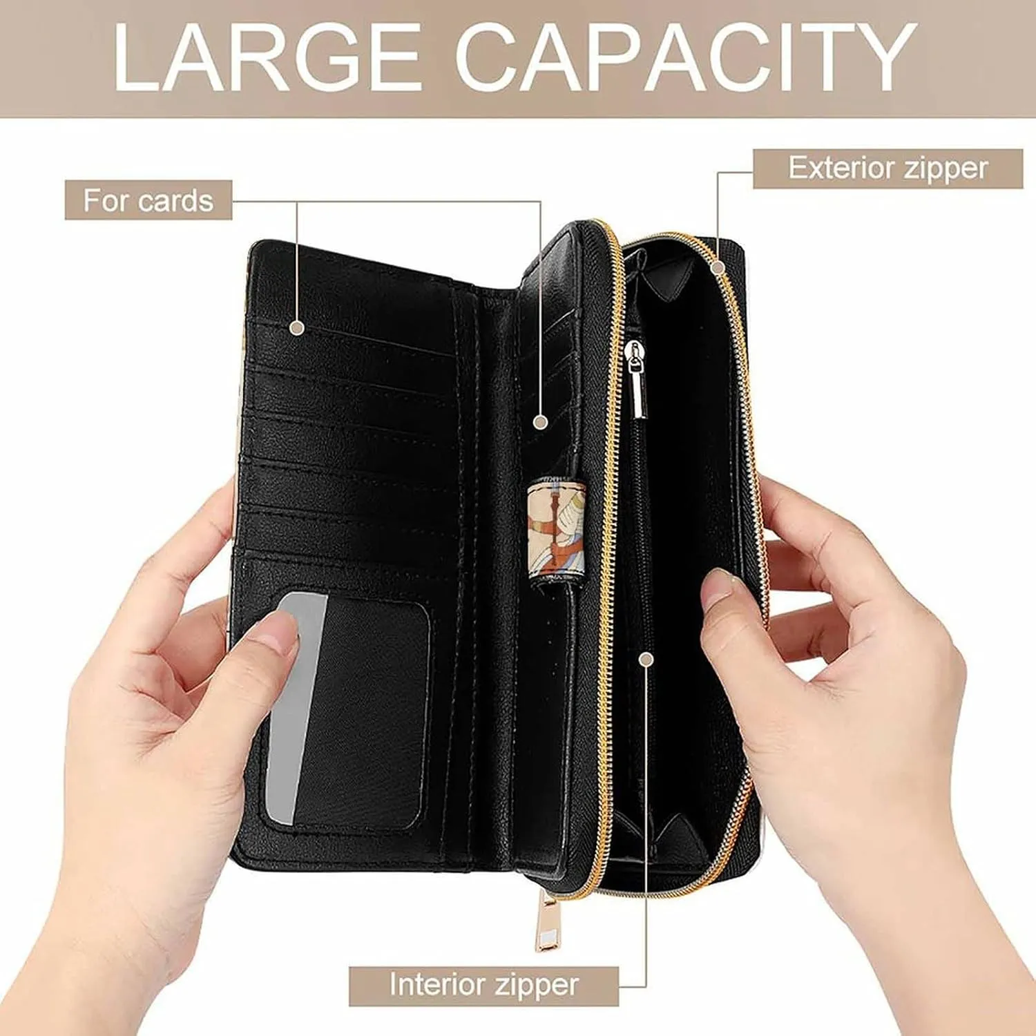 Soft Clutch PU Leather Wallet with 12 Card Slots, Zipper Card Case Holder Purse