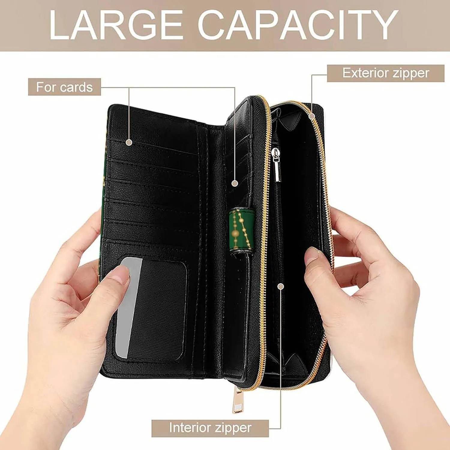 Soft Clutch PU Leather Wallet with 12 Card Slots, Zipper Card Case Holder Purse