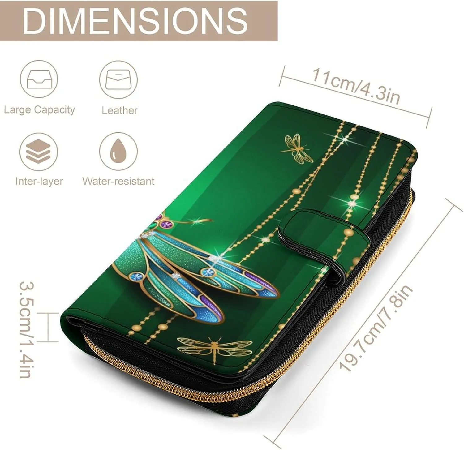 Soft Clutch PU Leather Wallet with 12 Card Slots, Zipper Card Case Holder Purse