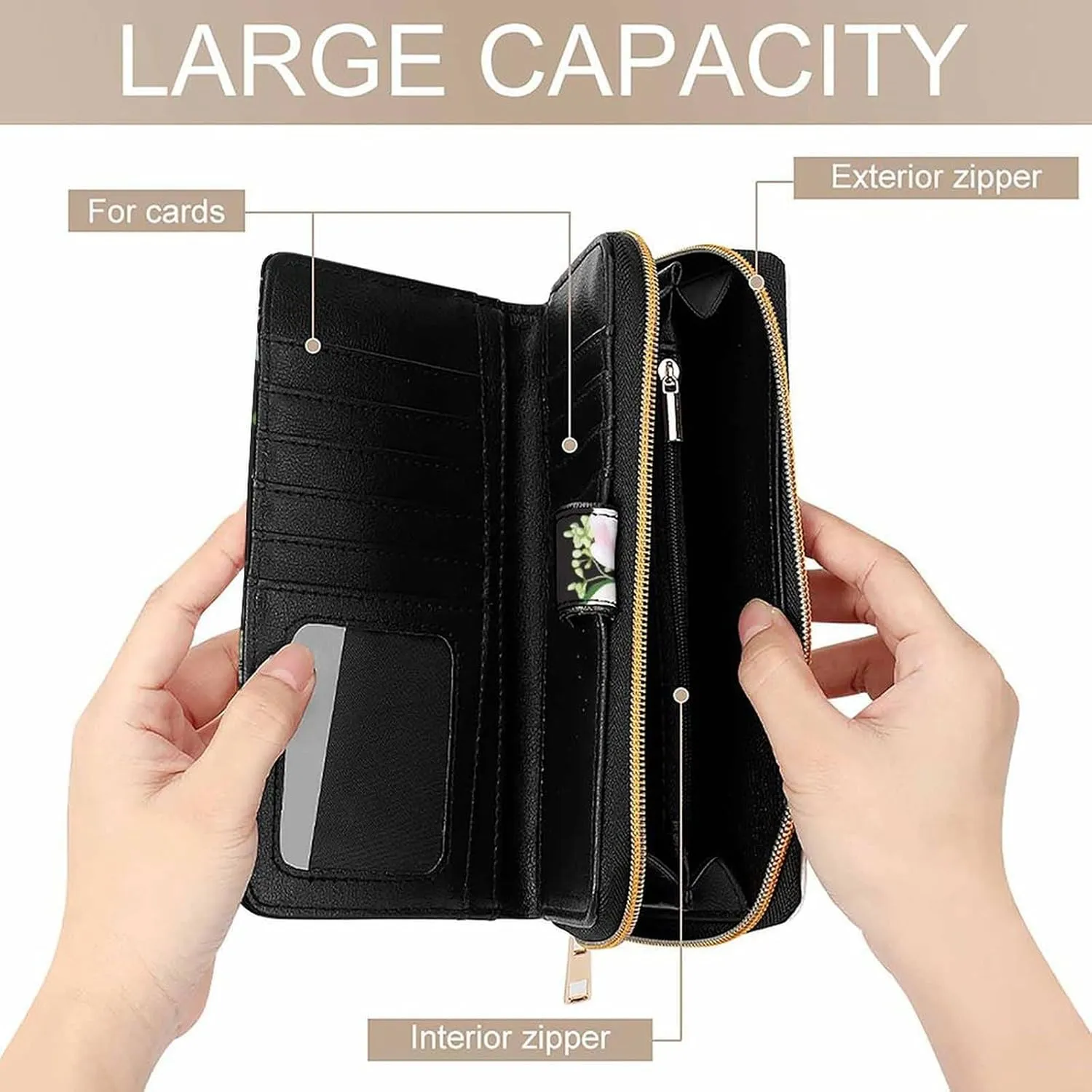 Soft Zipper Wallet with 12 Card Slots, Clutch PU Leather Card Case Holder Purse