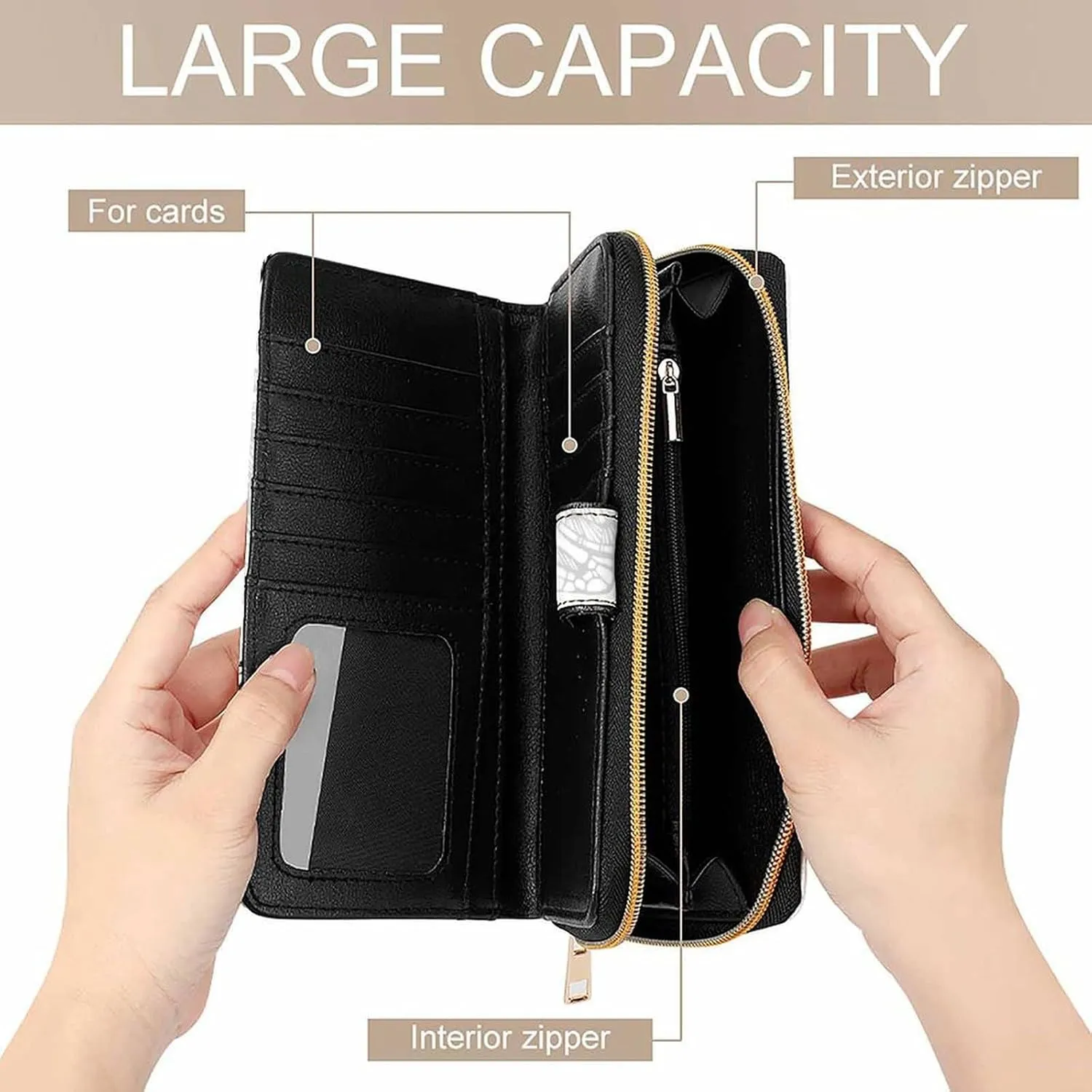 Soft Zipper Wallet with 12 Card Slots, Clutch PU Leather Card Case Holder Purse