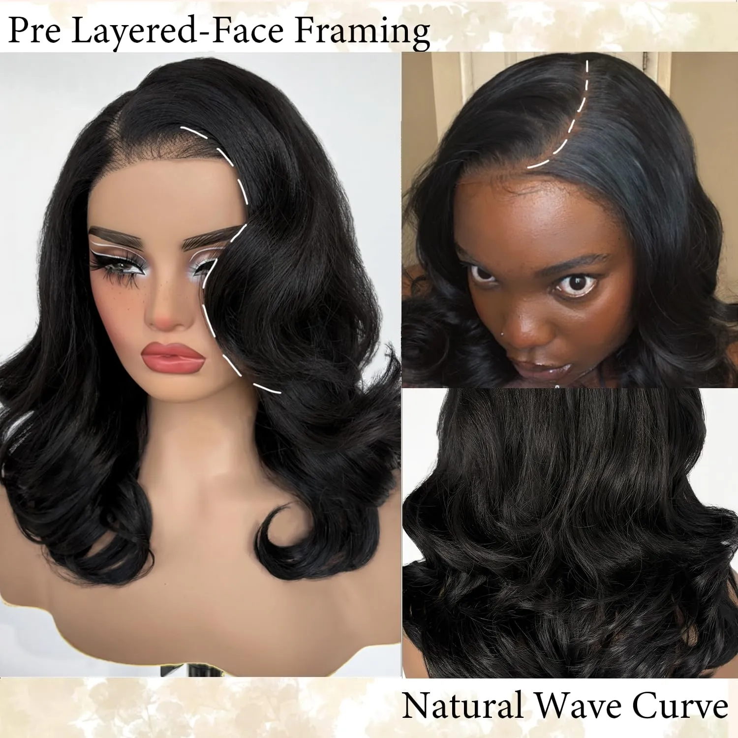 SOKU 13X6 Body Wave Lace Front Wigs Pre Layered, 18 Inch Short Wavy Glueless Wigs Pre Plucked, Natural Black Synthetic Lace Front Wigs for Women, Ready to Wear with Tiny Knots