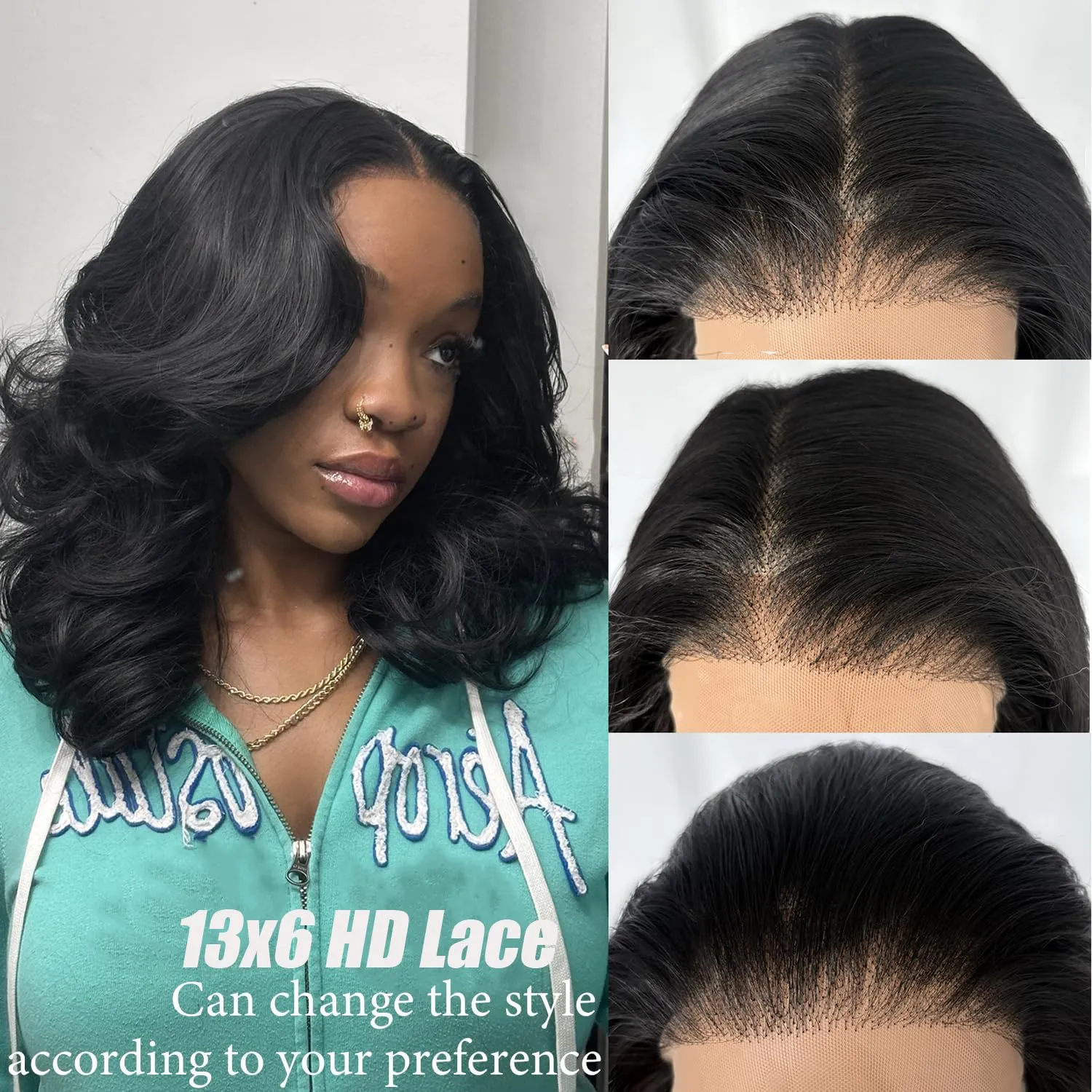 SOKU 13X6 Body Wave Lace Front Wigs Pre Layered, 18 Inch Short Wavy Glueless Wigs Pre Plucked, Natural Black Synthetic Lace Front Wigs for Women, Ready to Wear with Tiny Knots