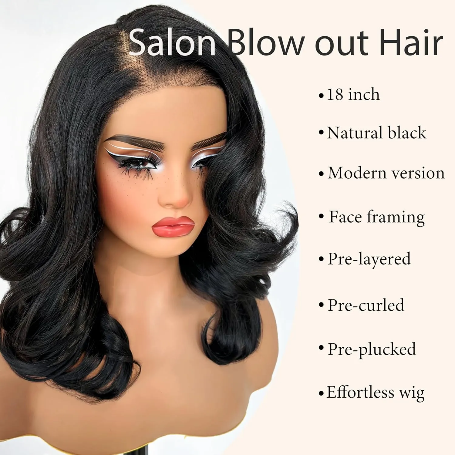 SOKU 13X6 Body Wave Lace Front Wigs Pre Layered, 18 Inch Short Wavy Glueless Wigs Pre Plucked, Natural Black Synthetic Lace Front Wigs for Women, Ready to Wear with Tiny Knots
