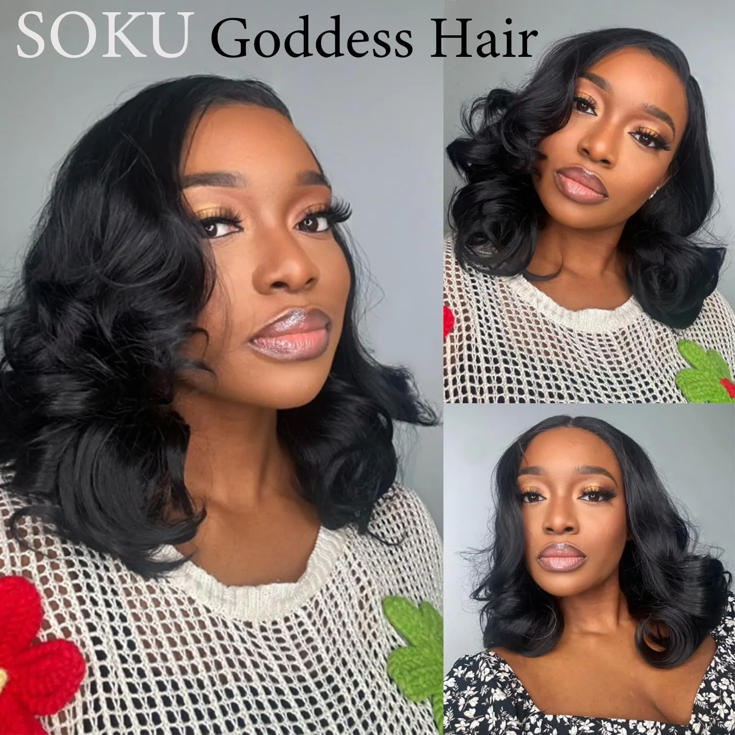 SOKU 13X6 Body Wave Lace Front Wigs Pre Layered, 18 Inch Short Wavy Glueless Wigs Pre Plucked, Natural Black Synthetic Lace Front Wigs for Women, Ready to Wear with Tiny Knots