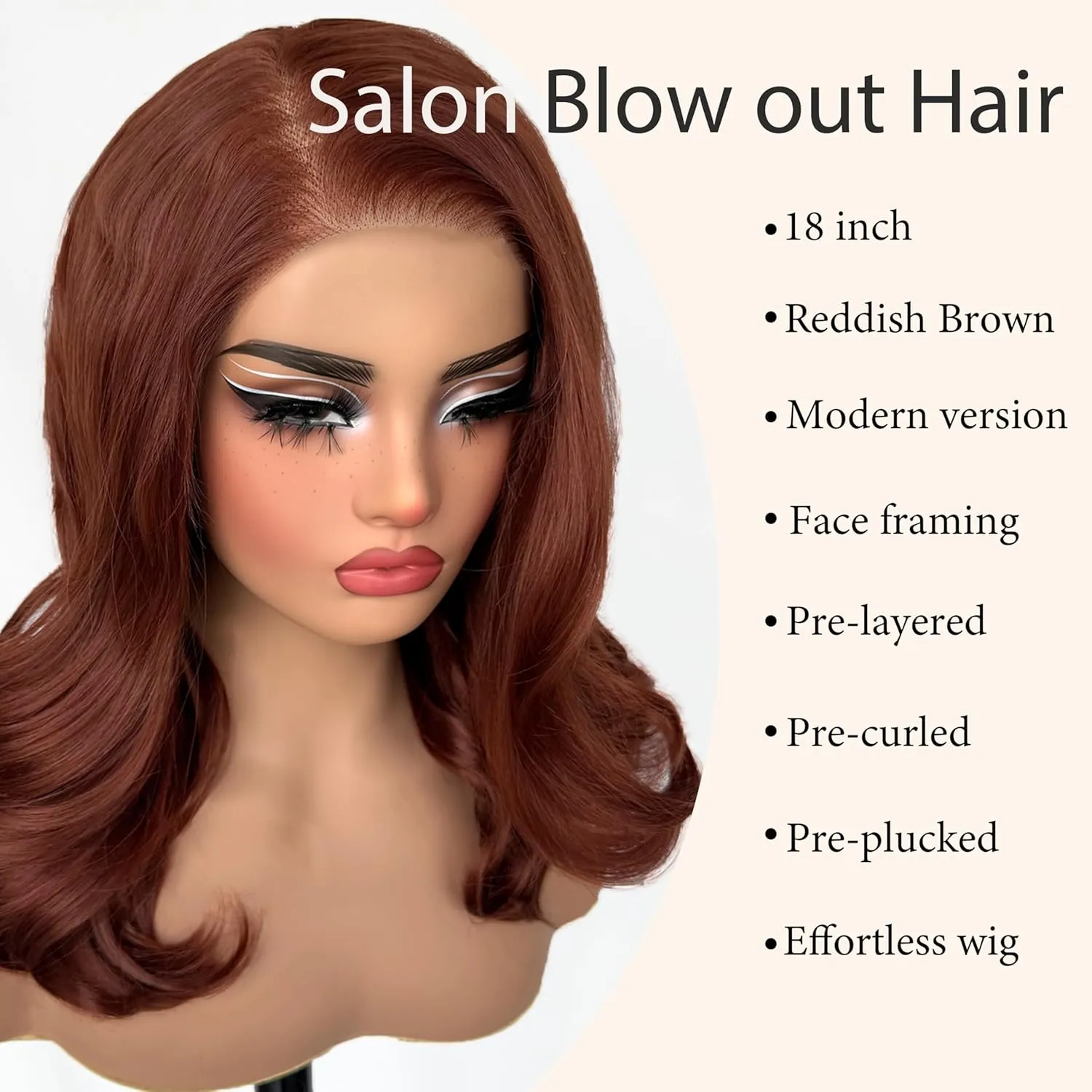 SOKU 13X6 Reddish Brown Lace Front Wigs Pre Layered, 18 Inch Short Wavy Glueless Wigs Pre Plucked, Copper Red Body Wave Synthetic Lace Front Wigs for Women