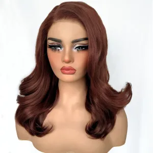 SOKU 13X6 Reddish Brown Lace Front Wigs Pre Layered, 18 Inch Short Wavy Glueless Wigs Pre Plucked, Copper Red Body Wave Synthetic Lace Front Wigs for Women