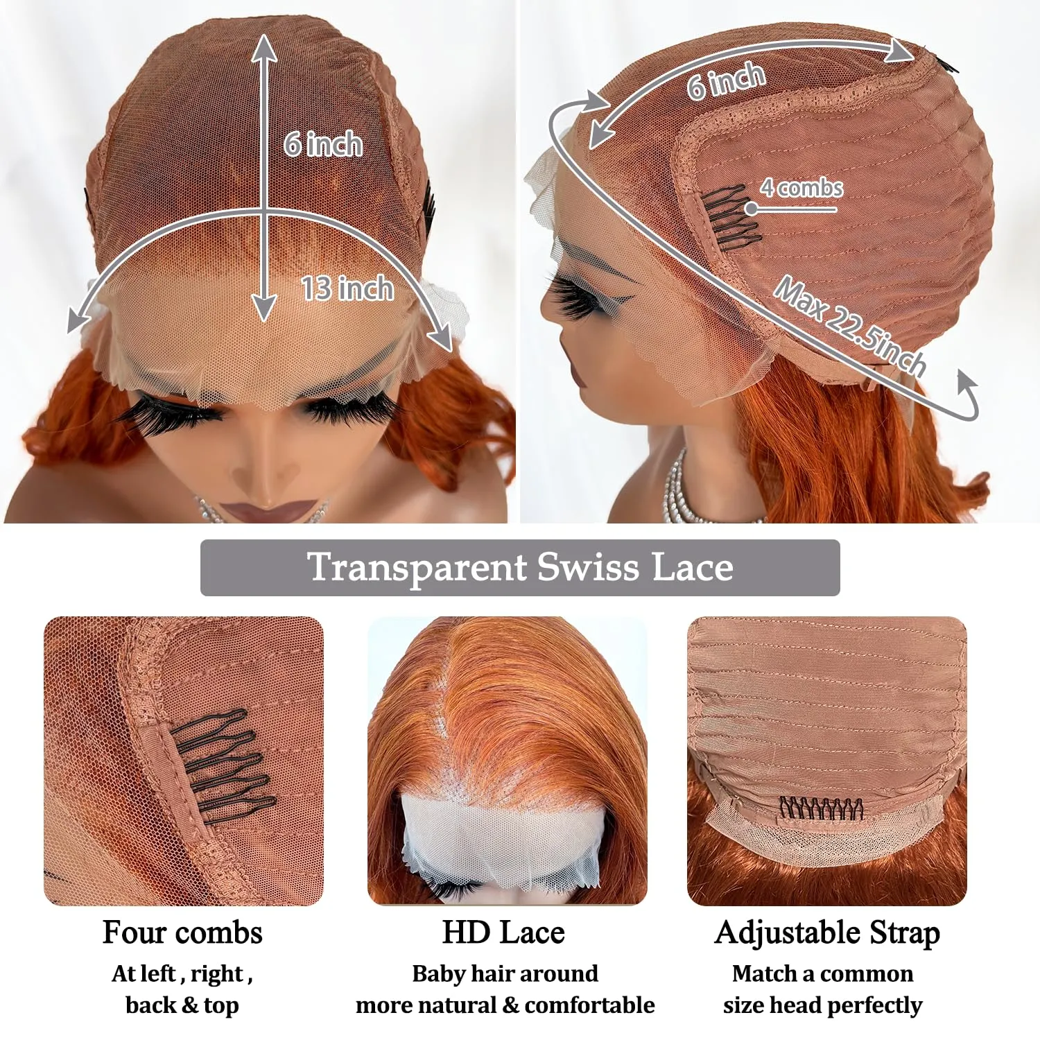 SOKU Ginger Body Wave Lace Front Wigs Pre Layered, 18 Inch Short Wavy Glueless Wigs Pre Plucked, 13x6 Orange Synthetic Lace Front Wig for Women, Ready to Wear Tiny Knots Wig for Beginners