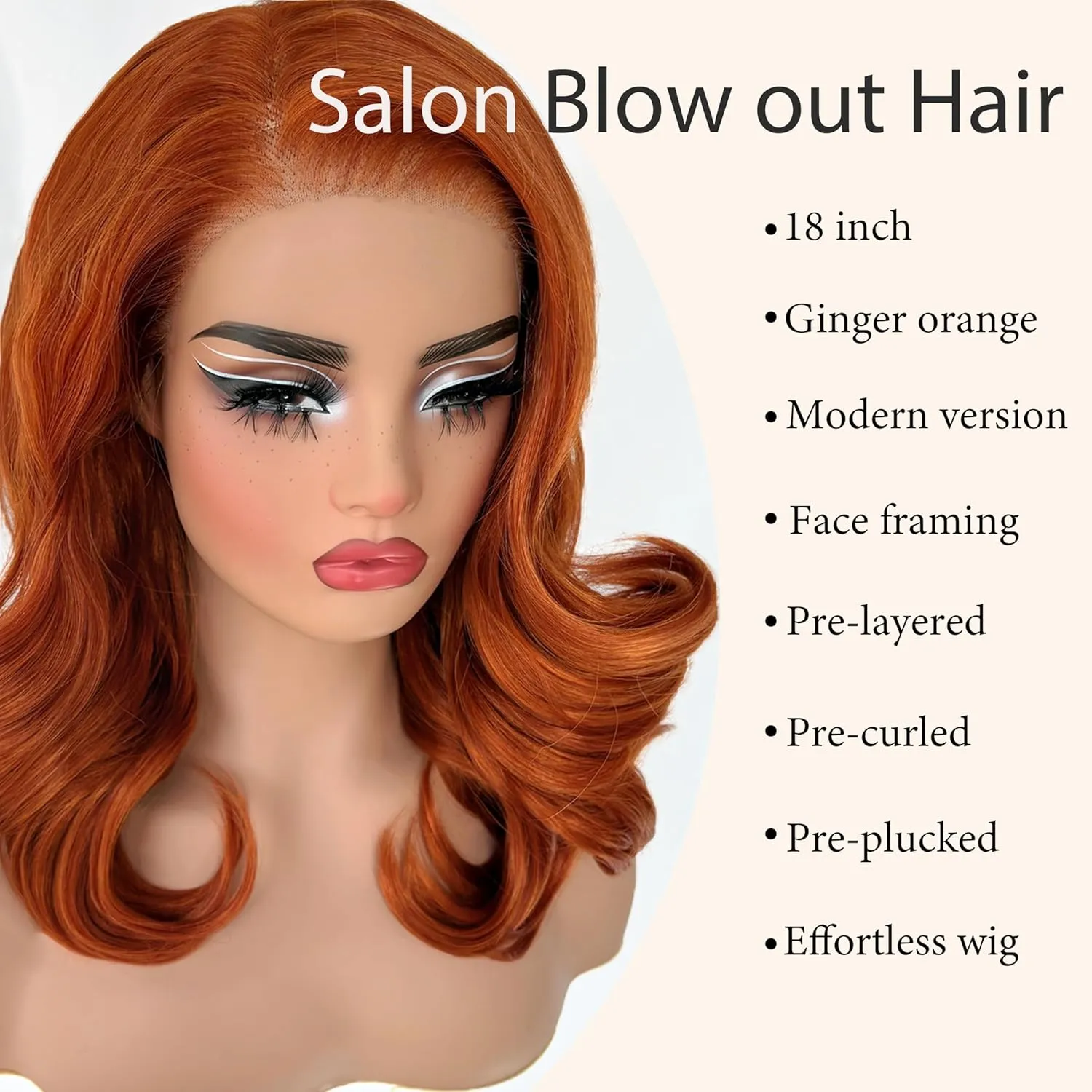 SOKU Ginger Body Wave Lace Front Wigs Pre Layered, 18 Inch Short Wavy Glueless Wigs Pre Plucked, 13x6 Orange Synthetic Lace Front Wig for Women, Ready to Wear Tiny Knots Wig for Beginners