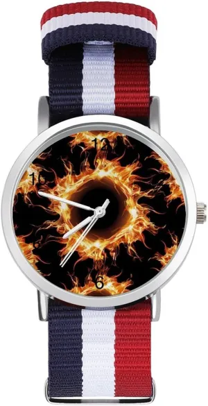 Solar Eclipse Pattern Unisex Watch Lightweight Breathable Woven Nylon Wrist Strap Watch with Metal Buckle