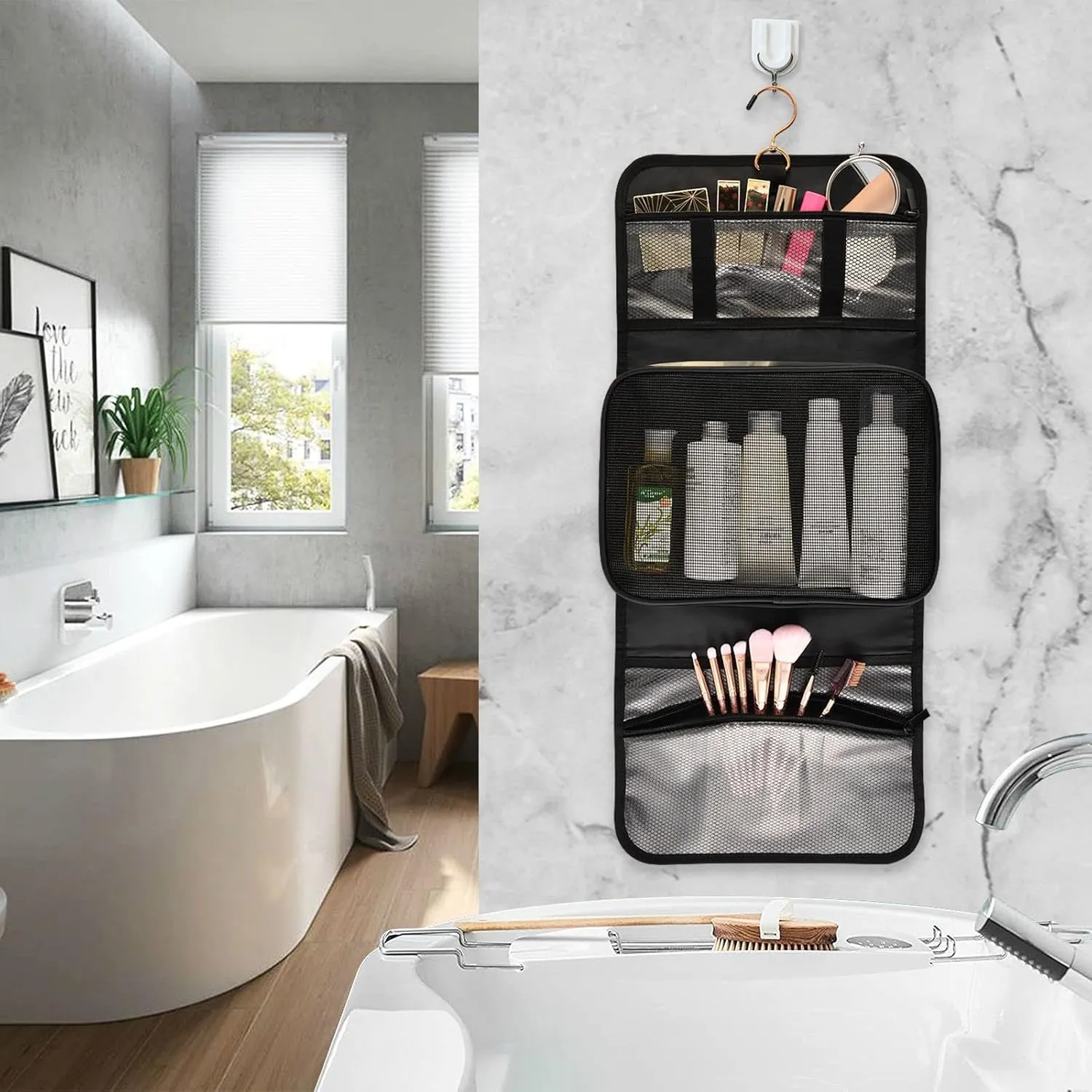 Solar System with the Sun Earth Mars Mercury Jupiter Saturn Uranus 1 PC Hanging Toiletry Wash bag Portable Makeup Organizer Brush Storage Case Portable Travel Cosmetic with Hook