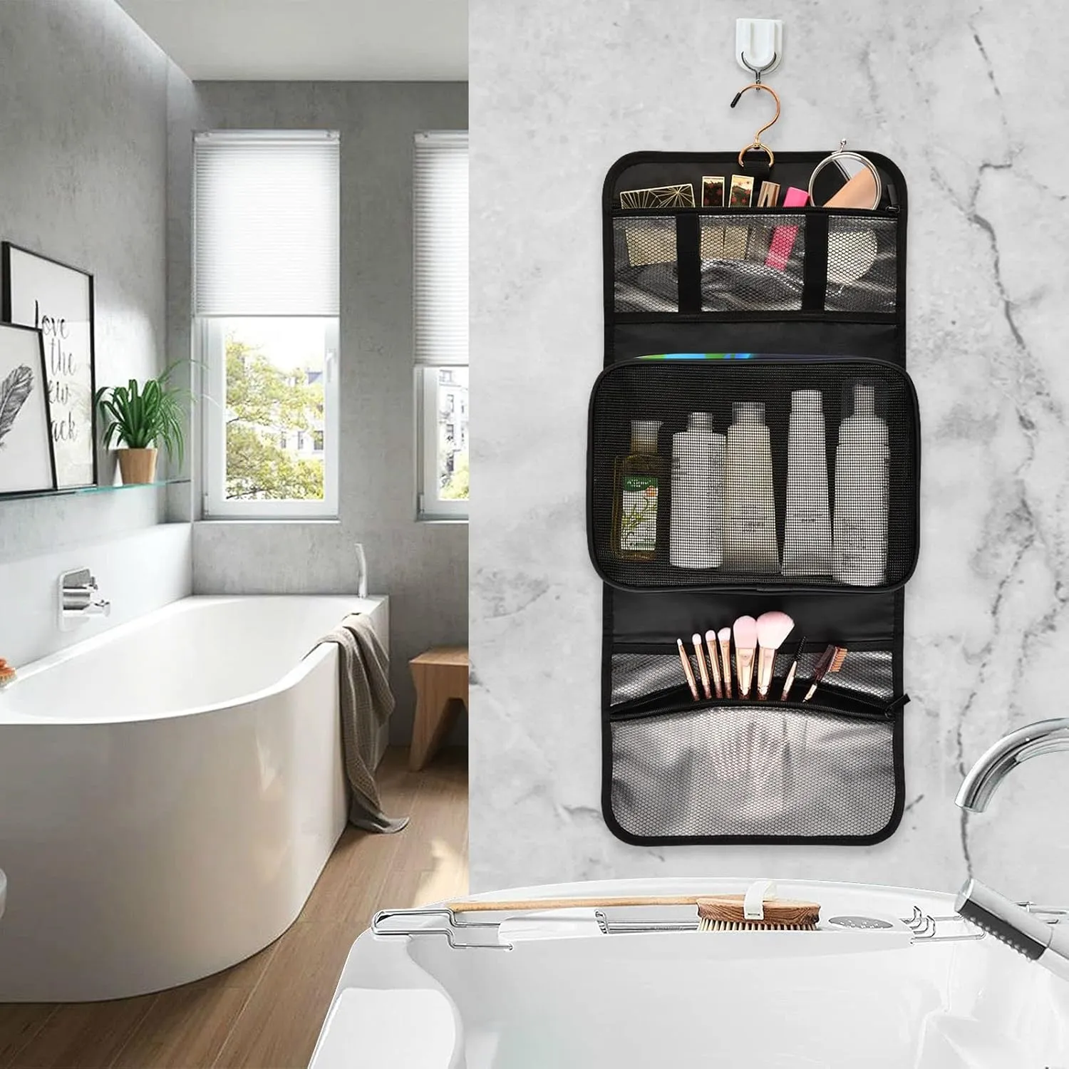 Solar System with the Sun Earth Mars Mercury Jupiter Saturn Uranus 1 PC Hanging Toiletry Wash bag Portable Makeup Organizer Brush Storage Case Portable Travel Cosmetic with Hook