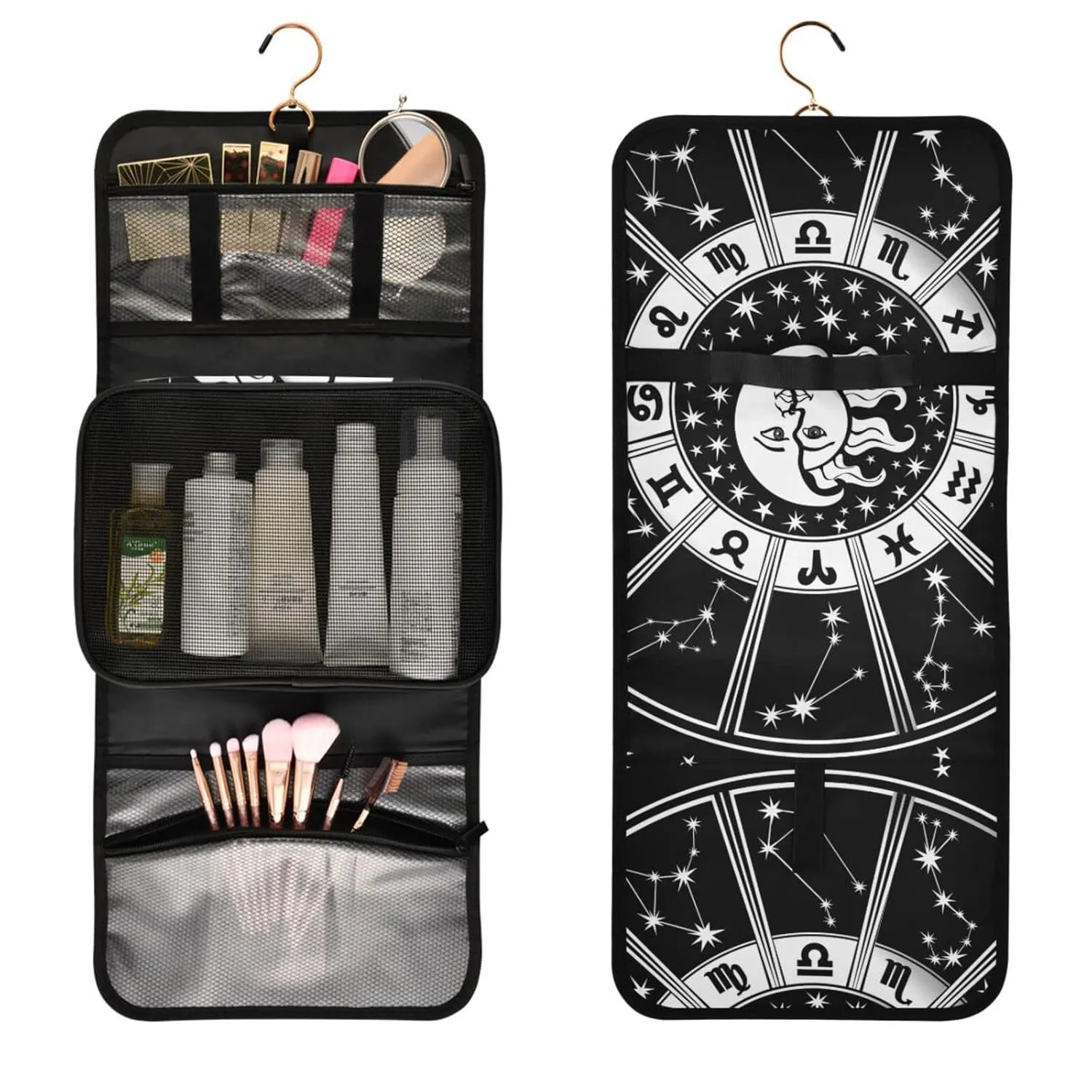 Solar System with the Sun Earth Mars Mercury Jupiter Saturn Uranus 1 PC Hanging Toiletry Wash bag Portable Makeup Organizer Brush Storage Case Portable Travel Cosmetic with Hook